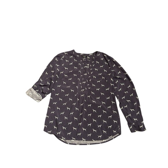 Talbots Dalmatian 3/4 Button Front Shirt Womens Blue Pleated Long Sleeve Size 2P - Picture 1 of 8